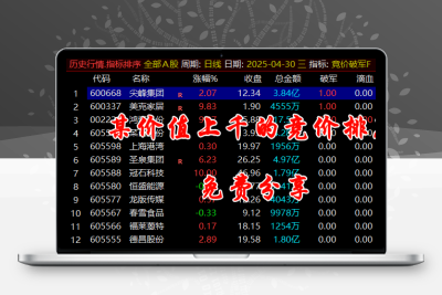 通达信【破军无敌竞价排序】某3800的竞价指标 手机电脑端通用 实战应用解析
